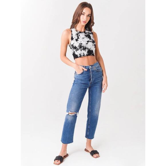 Cotton Citizen Ibiza Crop Tank Top Black White Tie Dye Ribbed Stretch - Medium - Picture 4 of 15